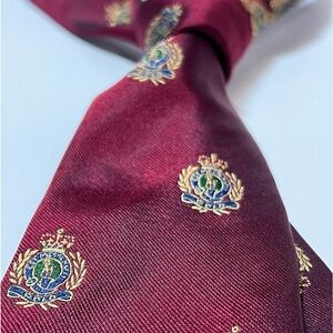 POLO RALPH LAUREN Maroon Crest Motif Silk Tie